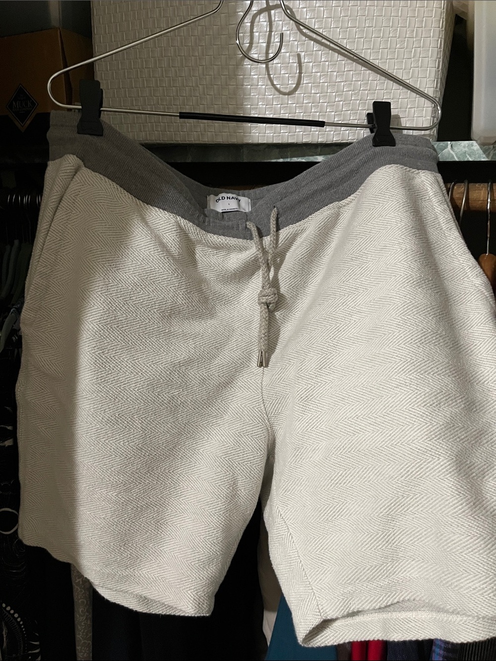 Old Navy Ivory Knit Shorts with Gray Waistband and Drawstring